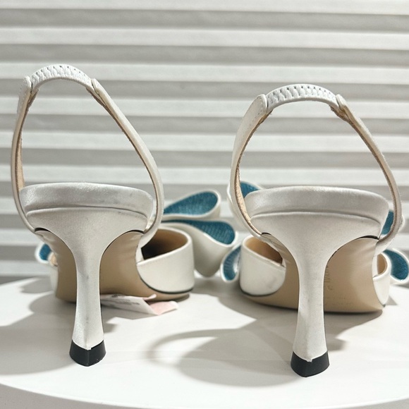 🌺MACH & MACH🌺 Le Cadeau 65 Satin Slingback Pumps White Blue Size: 37 - Picture 6 of 16